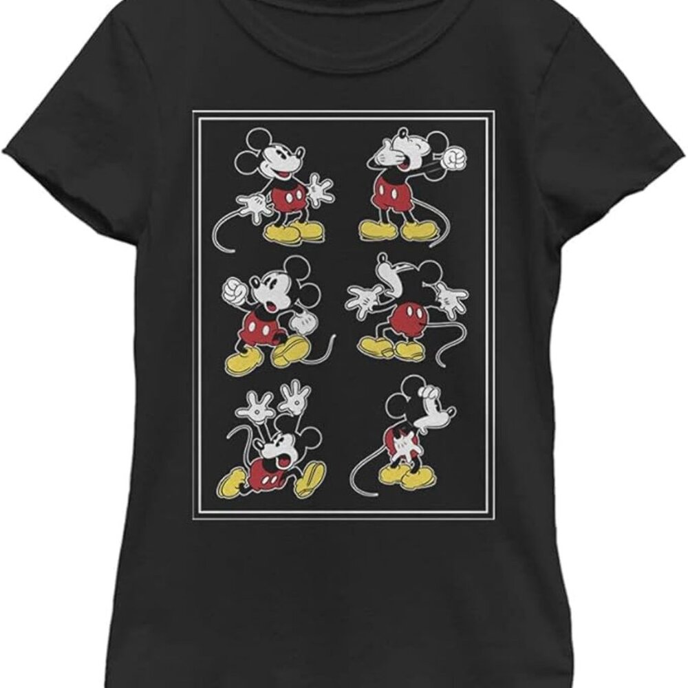 DISNEY Mickey Mouse Girls Many Emotions Black T-Shirt XL 14/16 NEW Looks Tee